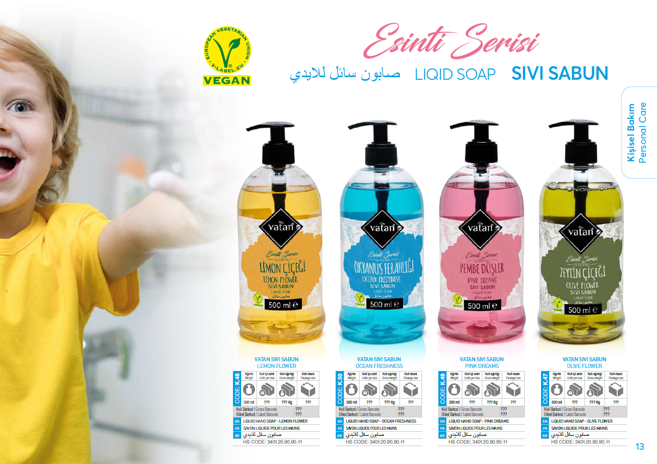 VATAN 500 ML Liquid Hand Soap Lemon Ocean Freshness Fragrance Mineral Fruit Water Glycerine-Based